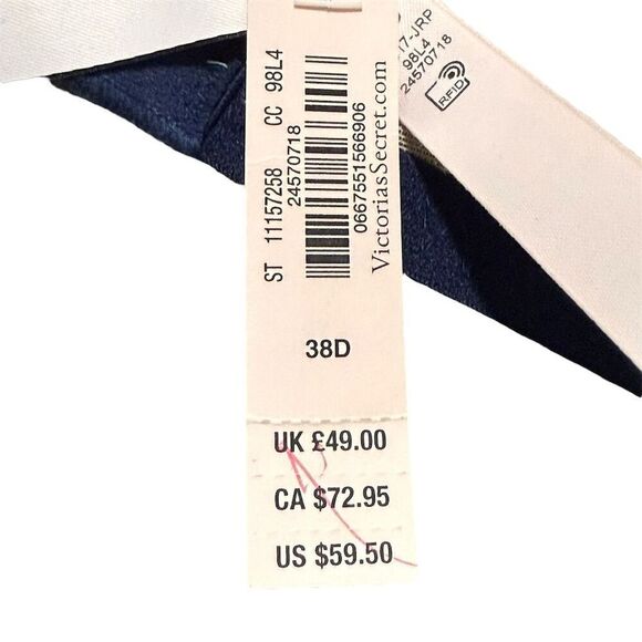 NWT Victoria's Secret Blue Beige Floral Lace Lined Plunge Bra 38D - Picture 9 of 12